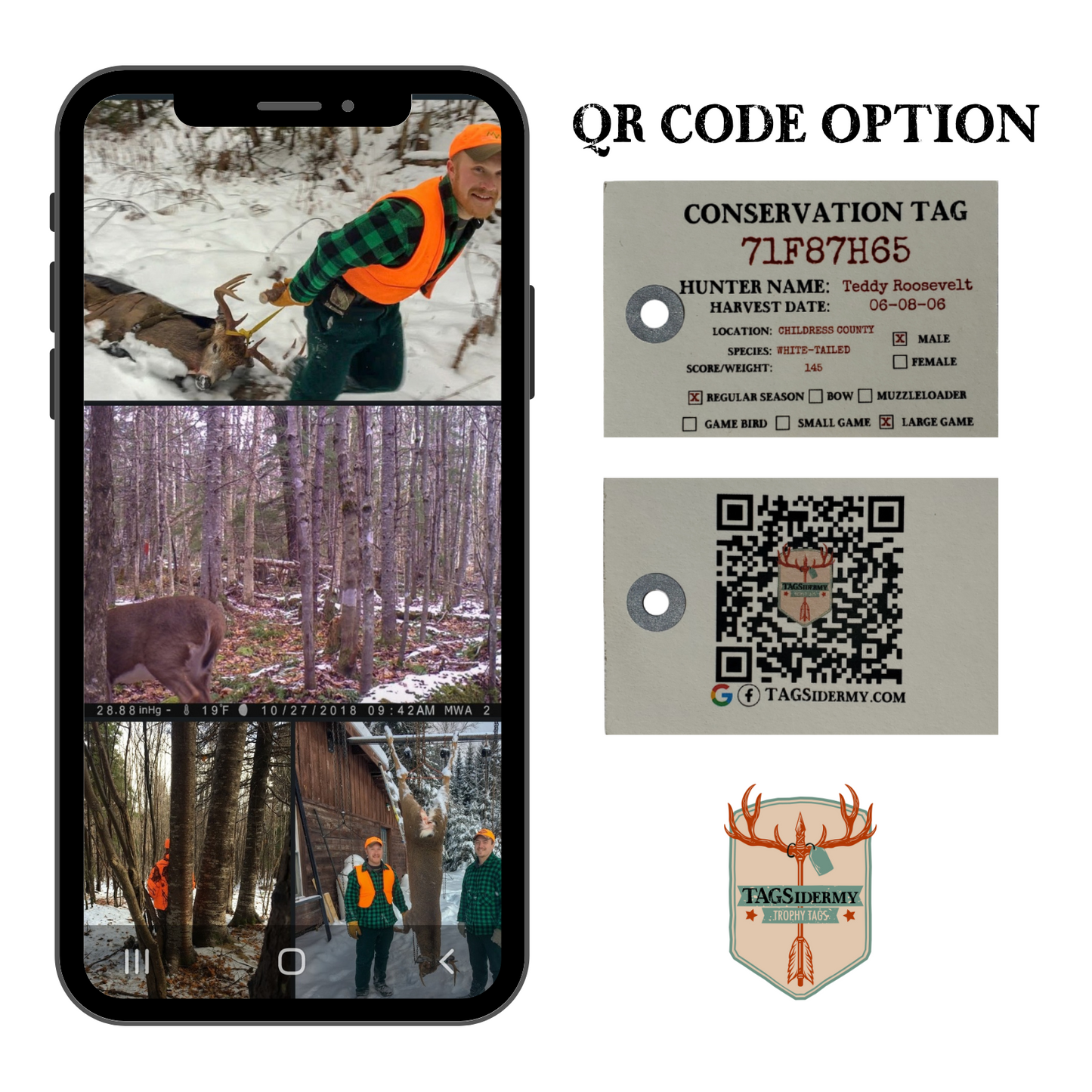 TAGSidermy Trophy Tag for Taxidermy Trophy Mounts Cream QR Code